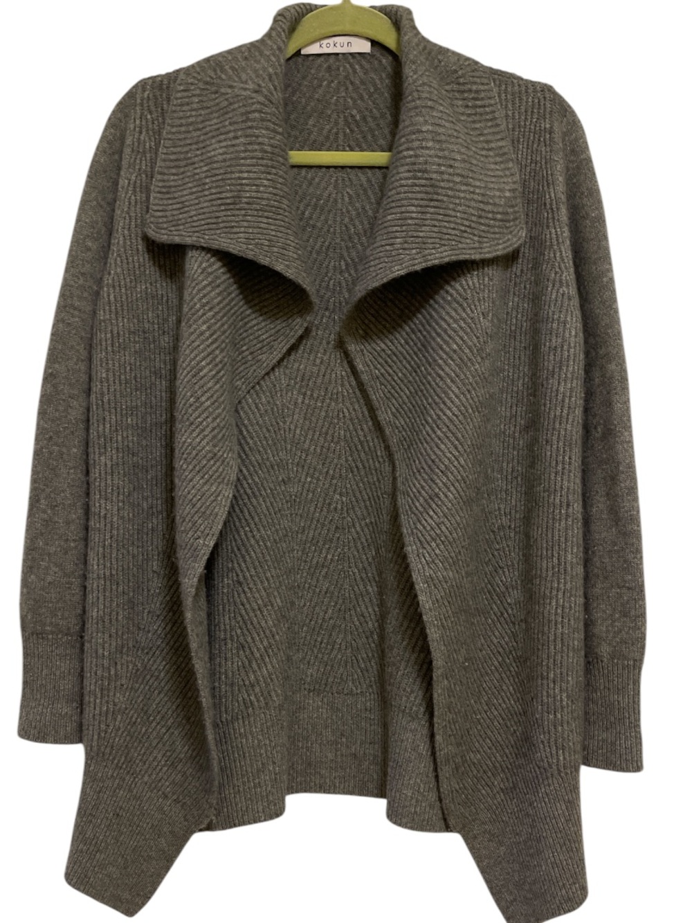 Kokun Gray Ribbed Cashmere Open Front Cardigan Size XS